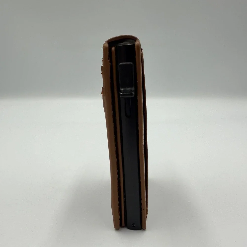 Brown Faux Leather Pop Up Credit Card Holder Minimalist Bifold Slider Wallet
